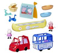 Peppa Pig Voyages de Peppa : Aventures en Nature, 2 Figurines avec Mini Voiture, Bus, Bateaux, Tente et Bien Plus, Jouets préscolaires, dès 3 Ans