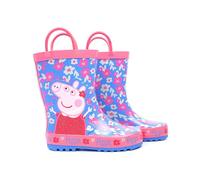 Peppa Pig Wellies Easy-on Handles Bottes de Pluie Bleu Rose pour Fille de Fleur 24 EU
