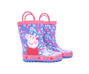 Peppa Pig Wellies Easy-On Handles Bottes de pluie bleu rose pour fille de fleur 25.5 EU
