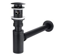 Peppermint Bonde de lavabo avec siphon d'évier de salle de bain, bonde pop-up G1 1/4 et siphon à bouteille réglable pour lavabos de salle de bain, éviers avec trou de trop-plein, noir