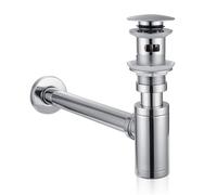 Peppermint Bonde de lavabo et siphon d'évier G1 1/4 chromé pop-up et siphon d'évier réglable pour lavabos de salle de bain, éviers avec trou de trop-plein
