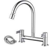 Peppermint Mitigeur de cuisine 2 trous avec aérateur 2 fonctions - Robinet mélangeur d'évier de cuisine à double levier - Pont chromé - Robinet mitigeur d'évier pour cuisine - Pivotant à 360 ° - 180
