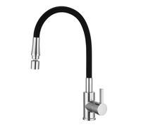 Peppermint Mitigeur d'évier de cuisine flexible à levier unique noir et chromé avec tuyau flexible flexible flexible en silicone avec aérateur double fonction pivotant à 360°