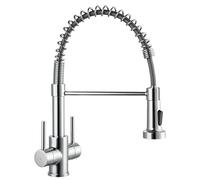 Peppermint Robinet de cuisine avec douchette extractible à double levier - Robinet mitigeur de cuisine chromé - Robinet d'évier de cuisine à ressort - Robinet d'évier de cuisine en laiton - Bec