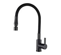 Peppermint Robinet de cuisine monobloc flexible noir 1 trou avec bec flexible à levier unique avec tuyau flexible en silicone moulable double fonction robinet moderne