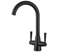 Peppermint Robinet de cuisine noir à double levier - Mitigeur de cuisine monobloc à 1 trou - Bec pivotant à 360°