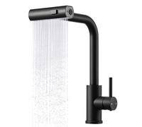 Peppermint Robinet de cuisine noir mat avec douchette extractible, robinet de cuisine cascade avec tuyau extractible, mitigeur d'évier en acier inoxydable, mitigeur à levier unique, 1 trou, robinet 3