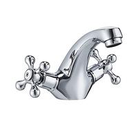Peppermint Robinet mitigeur pour lavabo de salle de bain - Chrome - Tête croisée - Robinet monobloc traditionnel victorien à double poignées - Robinet mitigeur avec tuyau standard
