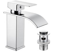 Peppermint Robinets de lavabo cascade avec fente pop-up robinet mitigeur d'évier de salle de bain carré monobloc 1 trou avec tuyaux G1/2" robinets modernes de vestiaire mono