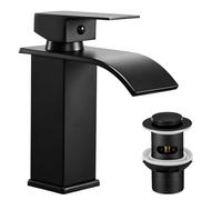 Peppermint Robinets de lavabo cascade noir mat avec fente pop-up robinet mitigeur d'évier de salle de bain monobloc 1 trou avec tuyaux G1/2" modernes robinets de vestiaire mono en acier inoxydable