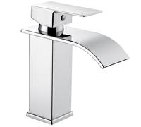 Peppermint Robinets de lavabo cascade robinet mitigeur d'évier de salle de bain monobloc monobloc en acier inoxydable 1 trou avec tuyaux G1/2" robinets modernes de vestiaire chromé à levier unique