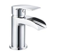 Peppermint Robinets d'évier de salle de bain avec bec cascade, robinet mitigeur moderne monobloc à levier unique pour vestiaire, laiton, chromé