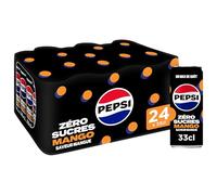 Pepsi Soda au Cola Sans Sucres Saveur Mangue 33cl - Lot de 24 canettes