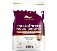Peptide De Collagène Poudre 600g - 100 Portions - Cure de plus de 3 mois - Collagene Bovin avec 18 Acides Aminés - Sans Goût & Se Dissout Rapidement - Nu U Nutrition