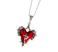 PEPWE Collier gothique en forme d'épine en forme de cœur rouge réglable en alliage pour les styles uniques et les amateurs de mystère