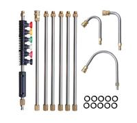 PEPWE Lot de 10 baguettes de nettoyeur haute pression avec 6 embouts et angles en acier inoxydable - Tiges incurvées pour nettoyage de voiture