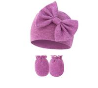 PEPWE Lot de 2 bonnets en coton pour nouveau-né avec moufles anti-rayures pour bébés garçons filles et garçons avec bonnet chaud en coton pour bébé, Fleurs violettes, Taille unique