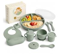 PequeLuz Coffret Repas Bébé 10 Pièces Silicone LFGB, Assiette 5 Ventouses
