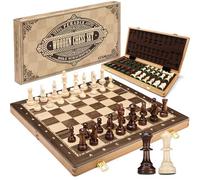 Peradix Jeu d'échecs en Bois de 48CM,échiquier de Tournoi Pliable avec Roi de 9,2 CM, 2 Reines Supplémentaires, Jeu D'échecs Professionnel Classique pour Adultes et Enfants