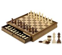 Peradix Jeu d'échecs en Bois Échecs Dames avec Tiroir,2 en 1 Echiquier Magnétique de Voyage 32 cm,Jeux Echec de Dames Fait Main pour Enfants Adultes Fête