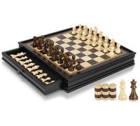 Peradix Jeu d'échecs Magnétique 2 en 1 en Bois, 32 x 32 cm, Jeux d'echec Dames avec Tiroir et 2 Pièces Dame, échecs Bois Echequier pour Enfants et Adultes
