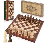 Peradix Jeu d'échecs magnétiques / 2 Extra Dame, échiquier en Bois de qualité supérieure, Jeu d'échecs Pliable en Bois pour débutants, Voyages, 30 cm