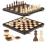 Peradix Magnetique Jeu échecs et de Dames,Echecs et Jeu de Dames Pliable en Bois,Grandes Pièces Aimanté Design Echiquier pour Enfants et Adultes 38CM