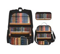 perangg Ensemble de 3 pièces imprimé bibliothèque avec sac à dos, sac à déjeuner, trousse à crayons, mignon et robuste pour l'université et les voyages