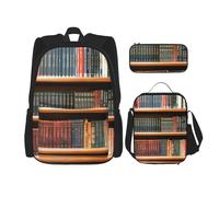 perangg Ensemble de 3 pièces imprimé bibliothèque avec sac à dos, sac à déjeuner, trousse à crayons, mignon et robuste pour l'université et les voyages