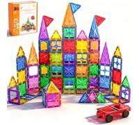 Perbabe Construction Magnetique Enfant, 61 Pièces Jeux Magnetique Enfant Plus Forts Jouets Magnétiques 3D STEM Blocs de Construction Magnétiques Cadeaux pour Enfants à Partir de 3 4 5 6 7 8 Ans