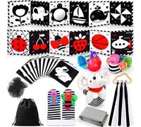 Perbabe Livre Tissu Bébé, 31 PCS Livre Noir et Blanc Bébé Réutilisable 0-12 Mois Jouet bébé Hochet Bebe, Carte Noir et Blanc, Plus De Couleurs Livre De Haute Contraste Jeux Montessori Cadeau pour Bébé