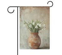 Perce-neige dans un vieux vase en terre cuite vintage drapeau de jardin saisonnier vacances toile de jute double face maison cour drapeaux extérieurs 30,5 x 45,7 cm