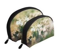 Perce-Neige de Printemps Sauvage, Trousse de Maquillage Coquille Femme Petit Porte-Monnaie Trousse de Toilette Trousse à cosmétiques 2 pièces