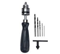 Perceuse à main en acier au carbone, perceuse à manivelle manuelle avec clé de mandrin et 5 forets pour la fabrication du bois, sculpture sur résine, projets de bricolage en