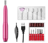 Perceuse à ongles électrique USB 20 000 tr/min, kit de manucure et pédicure portable avec 12 embouts pour nail art et polissage à la maison (rose attrayant)