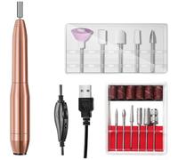 Perceuse à ongles électrique USB 20 000 tr/min, kit de manucure et pédicure portable avec 12 embouts pour nail art et polissage à la maison (doré noble)
