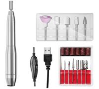 Perceuse à ongles électrique USB 20 000 tr/min Portable Manucure Pédicure Kit avec 12 embouts pour nail art et polissage à la maison (projection argentée)