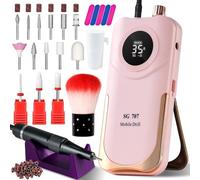 Perceuse à ongles portable sans fil, 35 000 tr/min, lime à ongles électrique avec support, lime à ongles rechargeable pour ongles, outil de Dremel à ongles électrique pour femme (rose)