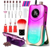 Perceuse à ongles portable sans fil, 35 000 tr/min, lime à ongles électrique avec support, lime à ongles rechargeable pour ongles, outil de Dremel à ongles électrique pour femme (dégradé violet vert)