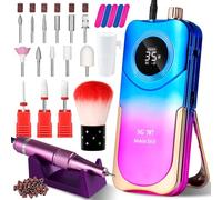 Perceuse à ongles portable sans fil, 35 000 tr/min, lime à ongles électrique avec support, lime à ongles rechargeable pour ongles, outil de Dremel à ongles électrique pour femme (dégradé violet bleu)