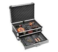 BLACK+DECKER BDC718AS2F-QW Perceuse à percussion sans fil - 250 cps /min - 2 vitesses - 80 accessoires - Livrée en malette métal 18, 18V, Noir/Orange, 2 Batteries