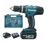 Perceuse à percussion 18V (2x3,0 Ah) dans coffret avec 74 accessoires - MAKITA DHP453RFX4