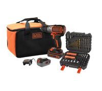 BLACK+DECKER Perceuse-visseuse à percussion 18V, 2 vitesses, moteur sans balais, mandrin 13 mm, LED, 2 batteries, 50 accessoires, chargeur, sac de rangement, BL188ME2SA-QW