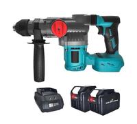 Perceuse À Percussion Électrique Sans Balais De 26 Mm, Marteau Rotatif 2 Modes, Outils Électriques Fil Multifonctionnels, Compatible Avec Batterie 18 V Robuste Et Facile à Utiliser(2PCS 6.0Ah Battery)