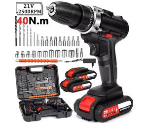 Perceuse à percussion électrique sans fil 21V, batterie au lithium haute puissance, rechargeable sans fil, perceuse à main, outils électriques pour le bricolage à domicile 32-Piece Screwdriver Bit Set