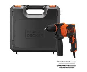 Perceuse à percussion filaire - 710W - BLACK+DECKER - avec coffret, poignée latérale, 4 mèches - BEH710K-QS