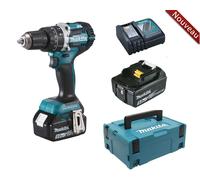 Perceuse à percussion MAKITA sans fil 18 V 2 batteries 5 Ah 13 mm chargeur et un coffret MAK PAC - DHP484RTJ