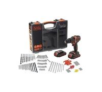 BLACK+DECKER BDCHD18BOA-QW Perceuse à Percussion sans Fil - 21 000 cps/min - 2 Vitesses - 160 Accessoires - 2 Batteries 18V, Livrée en Malette de Rangement Premium