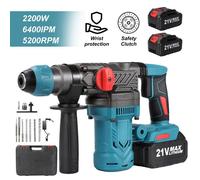 Perceuse à Percussion Sans Fil 2200W, Marteau Perforateur Sans Balais 5200RPM avec 2 Batteries pour Béton, Rénovation et Bricolage