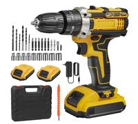 Perceuse à percussion sans fil 32N · m, tournevis électrique, batterie Rechargeable, perceuse à percussion sans fil 18 + 1 réglage du couple, outils électriques-Jaune avec 2xbattery